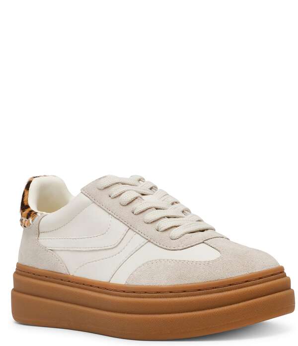 スティーブ マデン レディース ボトムス 心地好いズボン下 プラットホーム スニーカー スエードクロス なめし革 Steve Madden Dodge Suede and Leather Leopard Accent Gum Sole Platform Sneakers Bone Multi マルチ色つや
