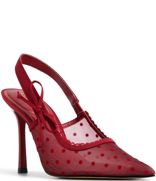 アルド レディース シューズ 踵 点点柄 点点 メッシュ ALDO Hennie Polka Dot Mesh Bow Slingback Pumps Dark Red 赤いこと