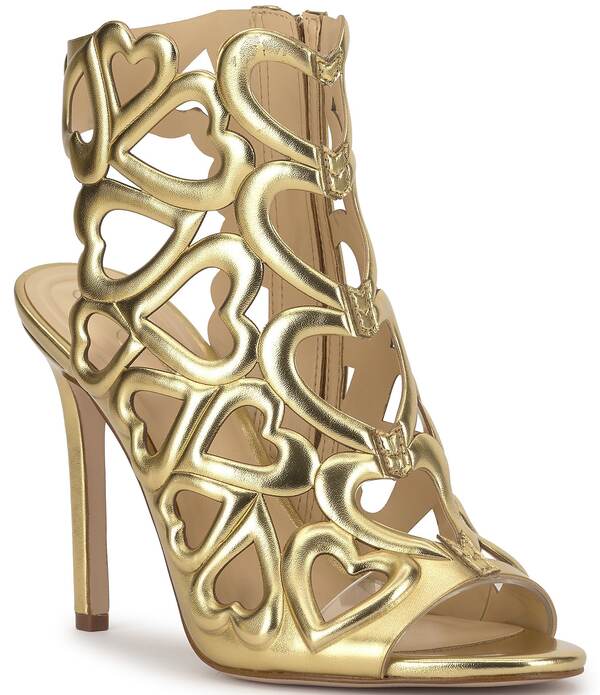 ジェシカシンプソン レディース シューズ ヒール カットアウト サンダル Jessica Simpson Jalina Caged Heart Cut Out Dressandals Gold ゴールド｜ReVida 店