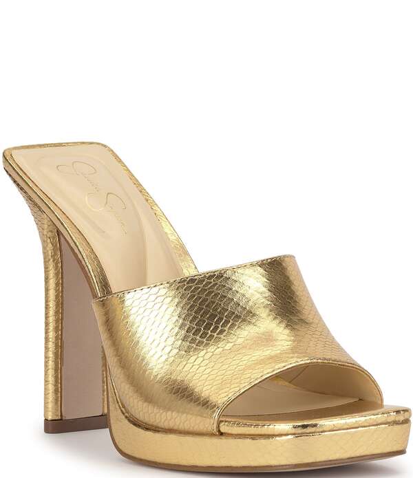 ジェシカシンプソン レディース シューズ サンダル プラットホーム Jessica Simpson Azelica Snakembossed Platform Dresslide Sandals Gold ゴールド
