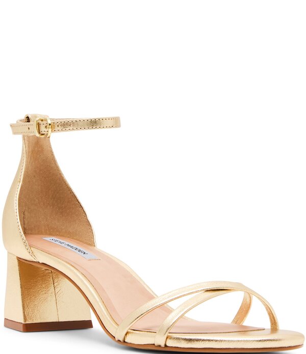 スティーブ マデン レディース シューズ サンダル アンクル レザー ヒール Steve Madden Rae Leather Ankle Strap Block Heel Dressandals Gold ゴールド