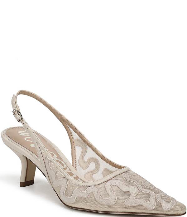サムエデルマン レディース シューズ 踵 メッシュ Sam Edelman Bianka Mesh Detail Pointed Toe Slingback Pumps Modern Ivory 象牙色