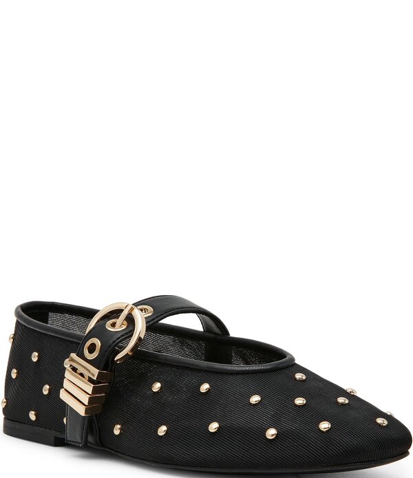 スティーブ マデン レディース シューズ パンプス メッシュ Steve Madden Lucia Studded Mesh Buckle Hardware Mary Jane Ballet Flats Black Multi 黒いこと