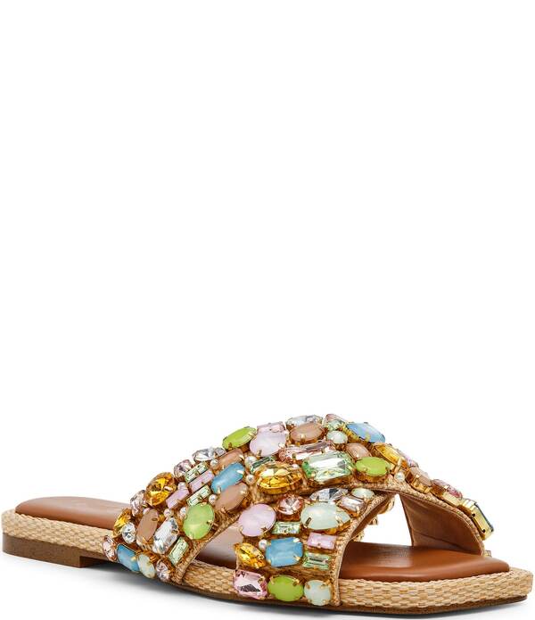 スティーブ マデン レディース シューズ パンプス サンダル Steve Madden Levity Raffia Jewel Ornamented Slide Sandals Multi マルチ色合い 靴-パンプス-レディース靴