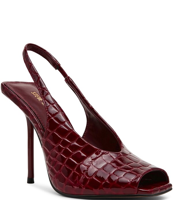 スティーブ マデン レディース シューズ 踵 Steve Madden Lucian Croco Embossed Peep Toe Slingback Pumps Wine ぶどう酒