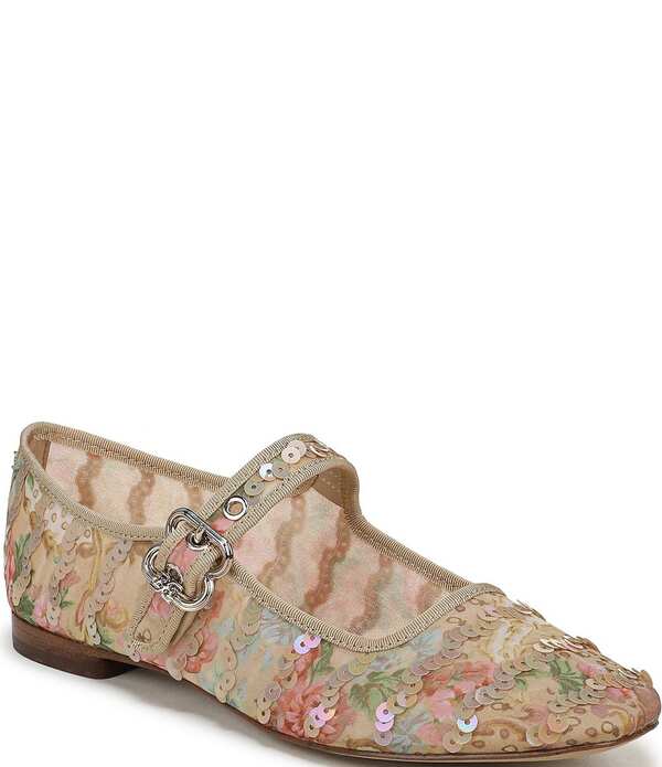 サムエデルマン レディース シューズ パンプス フラワー柄 プリント スパンコール フラワー Sam Edelman Michaela Floral Print Sequined Mary Jane Flats Ecru Multi エクリュ｜ReVida 店 14,950円