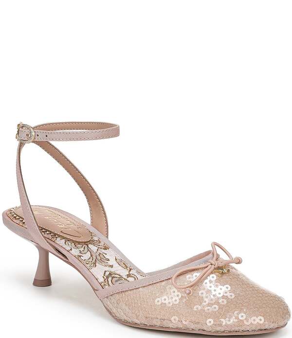 サムエデルマン レディース シューズ 踵 スパンコール アンクル Circus NY by Sam Edelman Rosetta Sequin Bow Ankle Strap Kitten Heel Dress Pumps Crema Rose