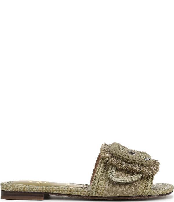 サムエデルマン レディース シューズ パンプス サンダル フリンジ Sam Edelman Bambi Playa Raffiand Fringe Oversized Buckle Slide Sandals Washed Sage Multi サルヴィア