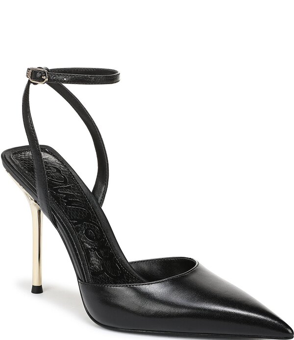 サムエデルマン レディース シューズ 踵 アンクル なめし革 Sam Edelman Osha Leather Ankle Strap Dress Pumps Black 黒いこと