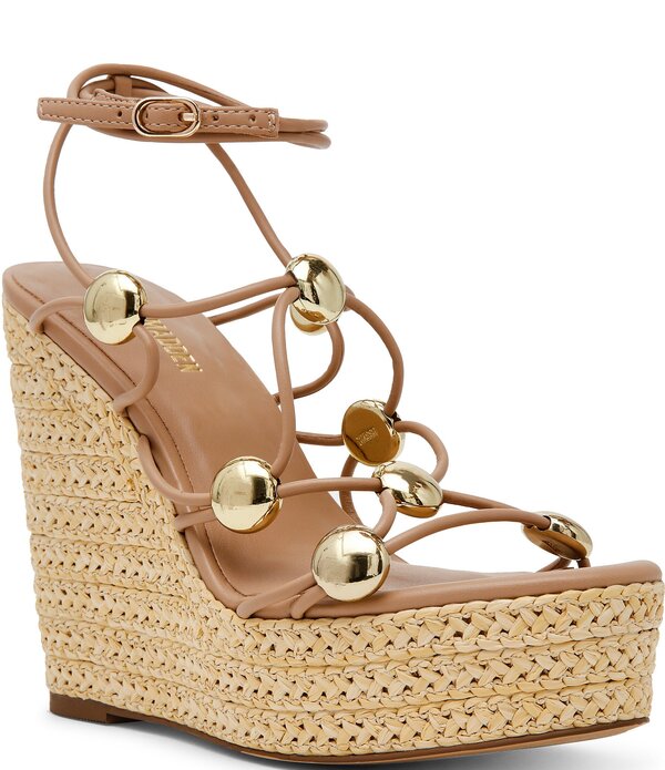 スティーブ マデン レディース シューズ スリッポン・ローファー プラットホーム サンダル Steve Madden Oaklie Strappy Hardware Detail Platform Espadrille Wedge Sandals Natural 靴-ローファー-レディース靴