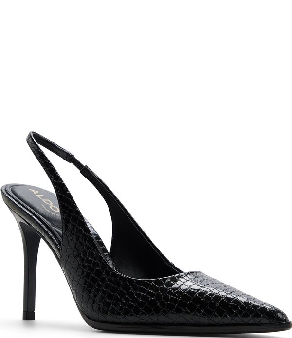 アルド レディース シューズ 踵 ALDO Samantha Croco Embossed Pointed Toe Slingback Pumps Black 黒いこと