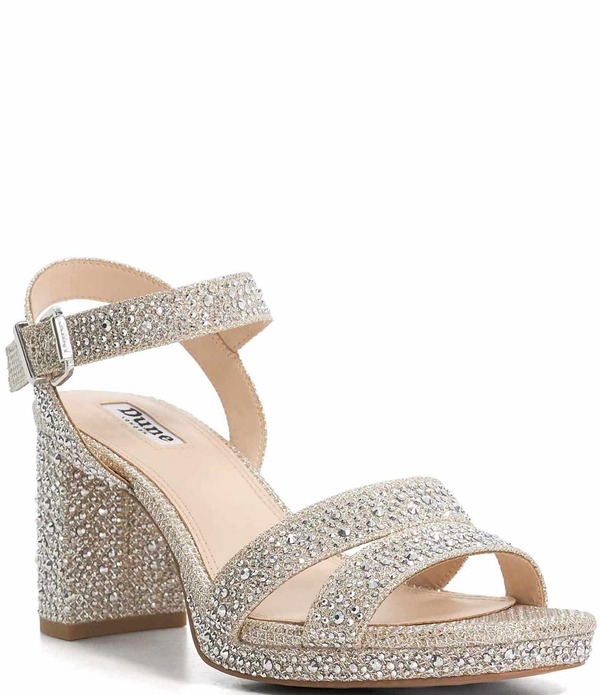 デューンロンドン レディース シューズ サンダル アンクル ヒール Dune London Manifesting Rhinestone Ankle Strap Block Heel Dressandals Gold ゴールド｜ReVida 店