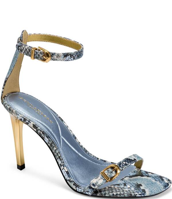 ダナキャラン レディース シューズ 踵 一回り衣装 刷り上げる サンダル アンクル Donna Karan Pryce Snake Print Ankle Wrap Dressandals Tempest Blue 青み