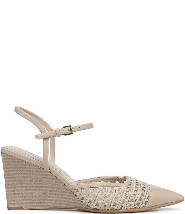 フランコサルト レディース シューズ サンダル アンクル Franco Sarto Cherie Raffia Pointed Toe Ankle Wrap Wedge Pumps White ホワイト|ReVida 店