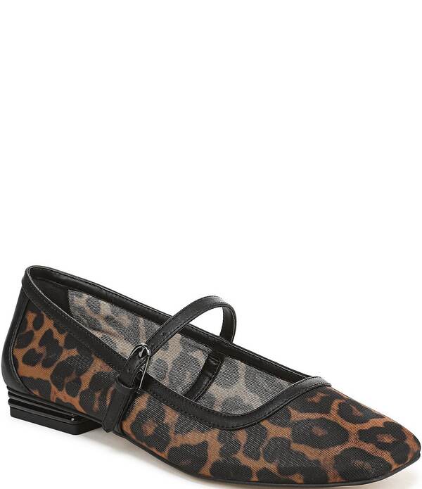 フランコサルト レディース シューズ パンプス プリント メッシュ Franco Sarto Tinsley 7 Leopard Print Mesh Square Toe Mary Jane Flats Tan タン｜ReVida 店