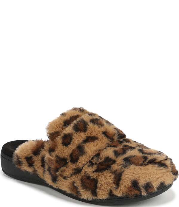 バイオニック レディース シューズ サンダル プリント Vionic Gemma Faux Fur Leopard Print Slippers Brown Leopard ブラウン