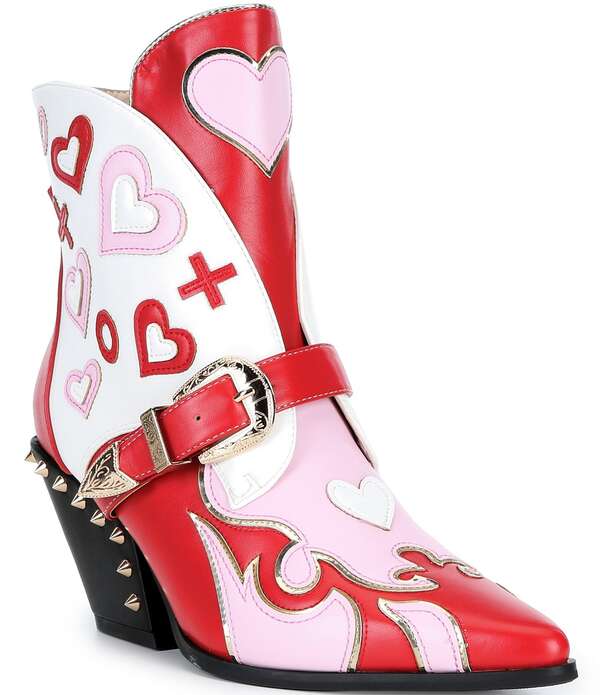 アザレア ワン レディース シューズ ブーツ・レインブーツ Azalea Wang Besos X and O Heart Studded Western Booties Multi マルチカラー
