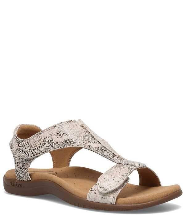タオスフットウェア レディース シューズ パンプス 刷り上げる サンダル なめし革 Taos Footwear The Show Snake Print Leather T-Strap Sandals Brown Snake 赤銅色