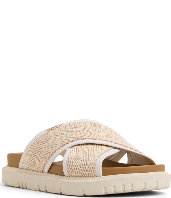ロキシー レディース シューズ サンダル キャップ Roxy Capri Raffia Cross Band Slide Sandals White/Light Pink ホワイト|ReVida 店