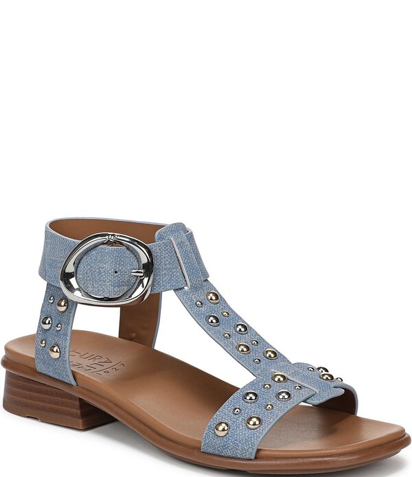 ナチュライザー レディース シューズ サンダル デニム アンクル Naturalizer Brandy Studdedenim Big Buckle Hardware T-Strap Ankle Wrap Sandals Denim Blue デニム