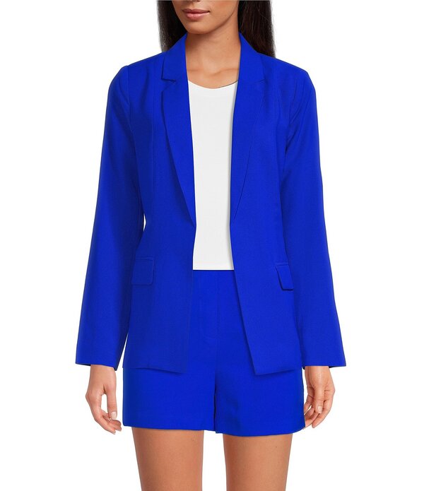 スカイズアブルー レディース アウター コート ブレザー Skies Are Blue Notch Lapelong Sleeve Flapocket Open Front Coordinating Blazer Neon Blue ブルー｜ReVida 店