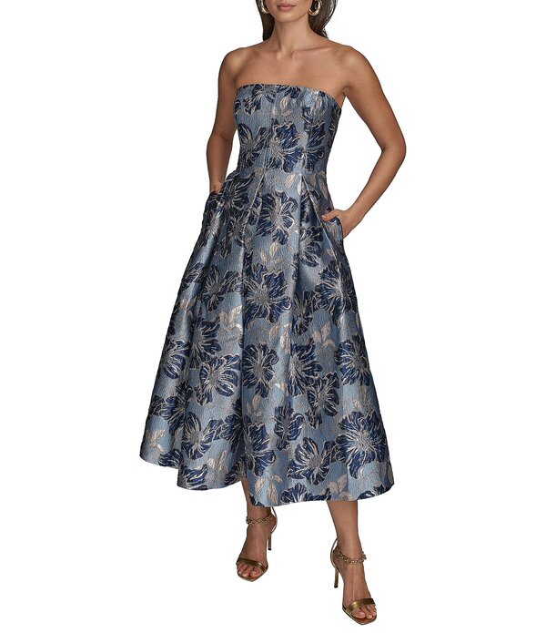 ダナキャラン レディース トップス ワンピース A ライン フラワー柄 プリント ミディ ストラップレス フラワー Donna Karan Strapless Jaquard Floral Print A-Line Midi Dress Cielo Multi マルチカラー｜ReVida 店 45,480円