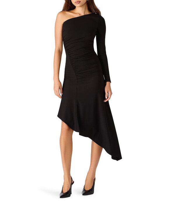 スティーブ マデン レディース トップス ワンピース アシンメトリー ミディ Steve Madden Karah Asymmetrical Hem One Shoulder Midi Dress Black ブラック|ReVida 店