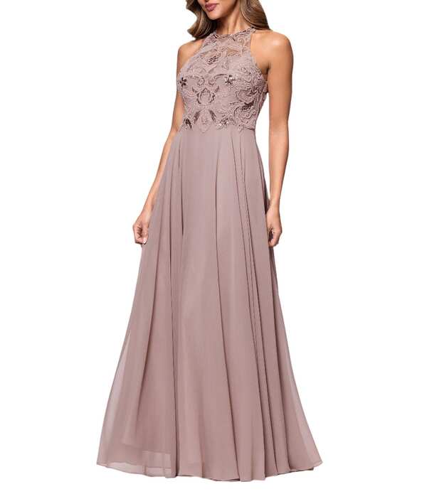 エスケープ レディース トップス ワンピース シフォン A ライン プチ メッシュ ホルター Xscapetite Size Illusion Halter Beaded Mesh Bodice Chiffon A-Line Gown Taupe トープ 51,480円