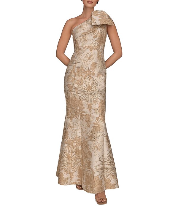 ダナキャラン レディース トップス ワンピース フラワー柄 プリントール ノースリーブ フラワー Donna Karan Metallic Floral Print Brocade One Shoulder Sleeveless Gown Gold Multi ゴールド