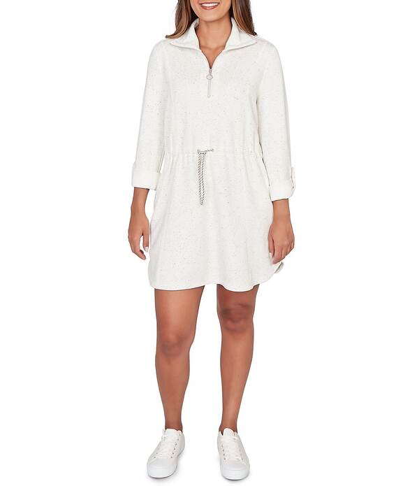 ルビーアールディー レディース トップス ワンピース ドローコードウエスト ニット Ruby Rd. Soft Speckled Knit Drawstring Waist Quarter-Zip Dress Ivory Multi アイボリー