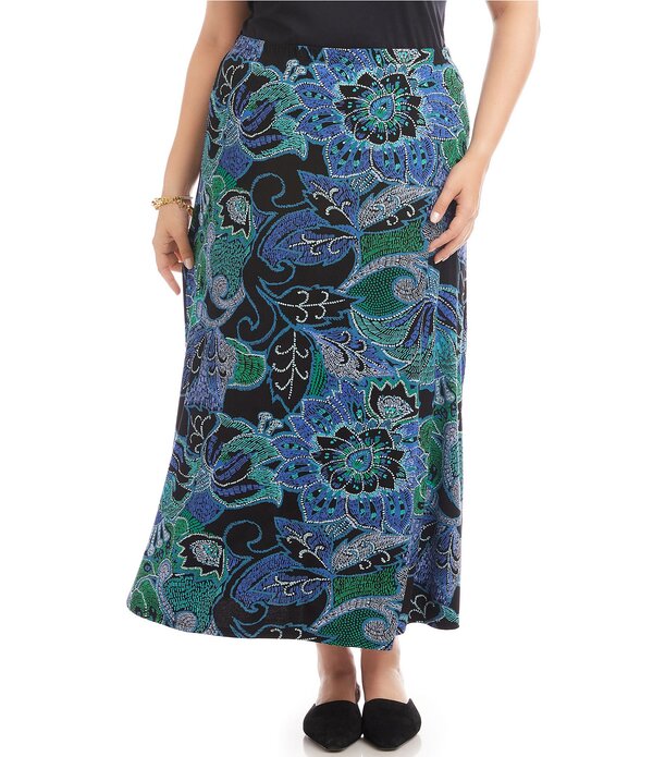 カレンケーン レディース ボトムスカート A ライン フラワー柄 プラスサイズ ミディ フラワー Karen Kane Plusize Dotted Floral A-Line Pull-On Side-Slit Midi Skirt Print