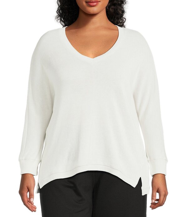 イントロ レディース アウター ニット・セーター Vネック プラスサイズ Intro Plusize V-Neck 3/4 Sleeve Washed Knit Sweater Bok Choy 14,235円