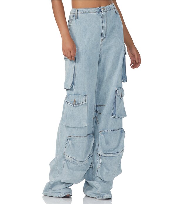 エーエフアールエム レディース ボトムス デニムパンツ ジーンズ AFRM Parker Baggy Cargo Denim Jeans Light Wash デニム|ReVida 店