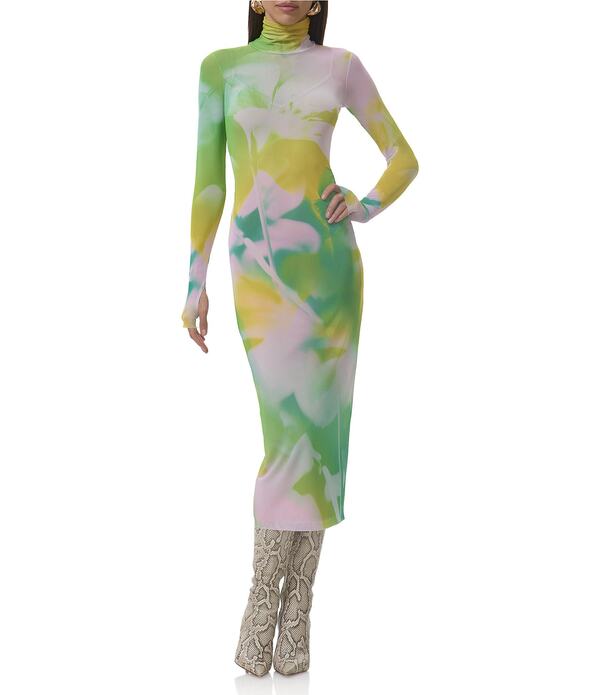 エーエフアールエム レディース トップス ワンピース タートルネック プリント メッシュ ミディ AFRM Shailene Watercolor Print Mesh Turtleneck Long Sleeve Midi Dressunblur Blossom｜ReVida 店