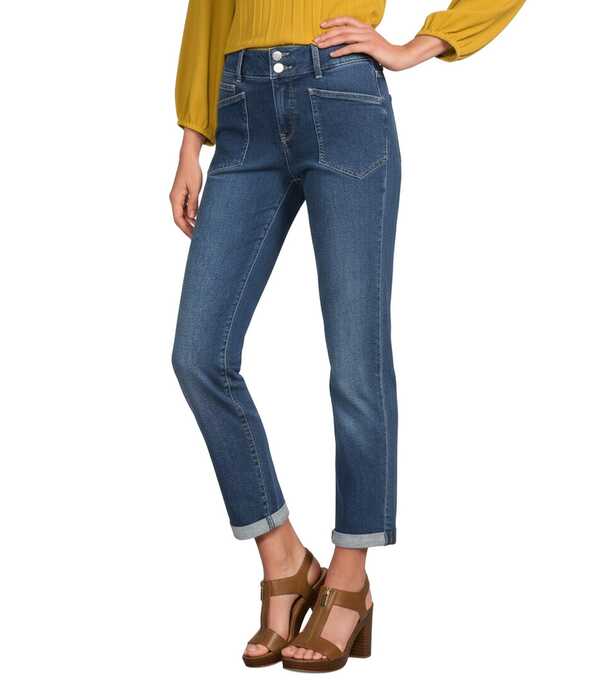 エヌワイディージェイ レディース ボトムス デニムパンツ ジーンズ NYDJ Margot Stretch Denim Double Button Cuffed Girlfriend Jeans Lake Notre デニム|ReVida 店