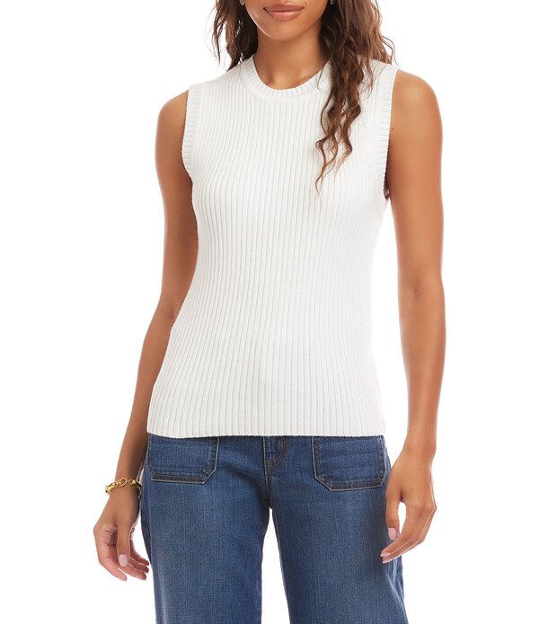 カレンケーン レディース アウター ニット・セーター クルーネック プチ リブ ノースリーブ Karen Kane Petite Size Ribbed Knit Crew Neck Sleevelessweater Tank Off White オフホワイト