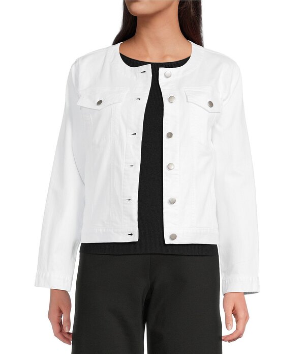 エイリーンフィッシャー レディース アウター コート コットン デニム ジャケット Eileen Fisher Organicotton Blendenim Round Neck Long Sleeve Patch Pocket Jacket White ホワイト