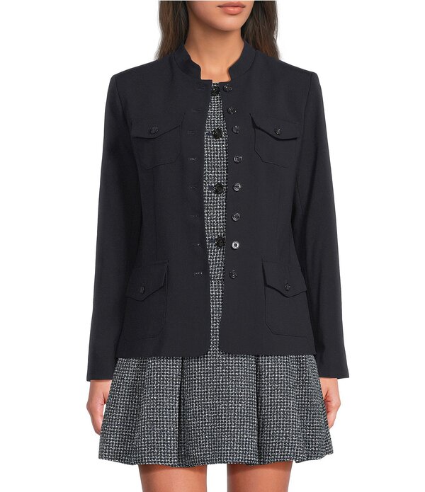 ダナキャラン レディース アウター コート クルーネック ジャケット DKNY by Donna Karan Crew Neck Long Sleeve Patch Pocket Jacket Navy ネイビー