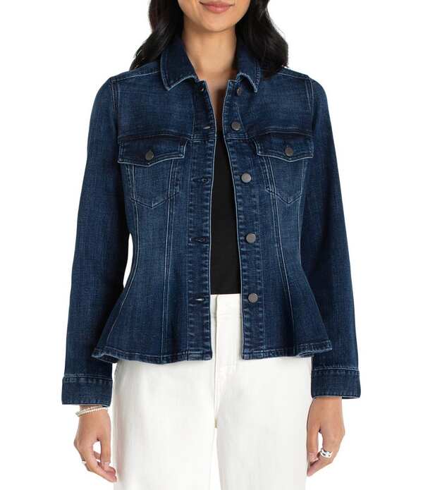 リヴァプール ロサンゼルス レディース アウター コート デニム ジャケット Liverpoolos Angelestretch Denim Point Collar Long Sleeve Fit & Flare Trucker Jacket Dark Blue ブルー
