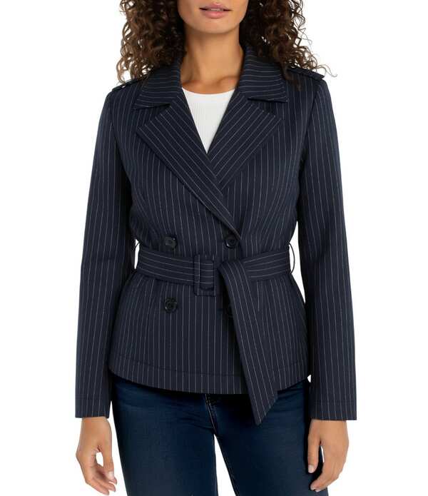 リヴァプール ロサンゼルス レディース アウター コート クロップド ニット ジャケット Liverpoolos Angeles Jacquard Knit Pinstripe Notch Collar Long Sleeve Belted Cropped Trench Jacket Multi マルチカラー 21,075円
