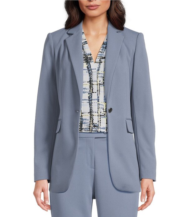 カルバンクライン レディース アウター コート クレープ スキューバ ブレザー Calvin Klein Scuba Crepe Notch Lapelong Sleeve One Button Front Blazer Flint