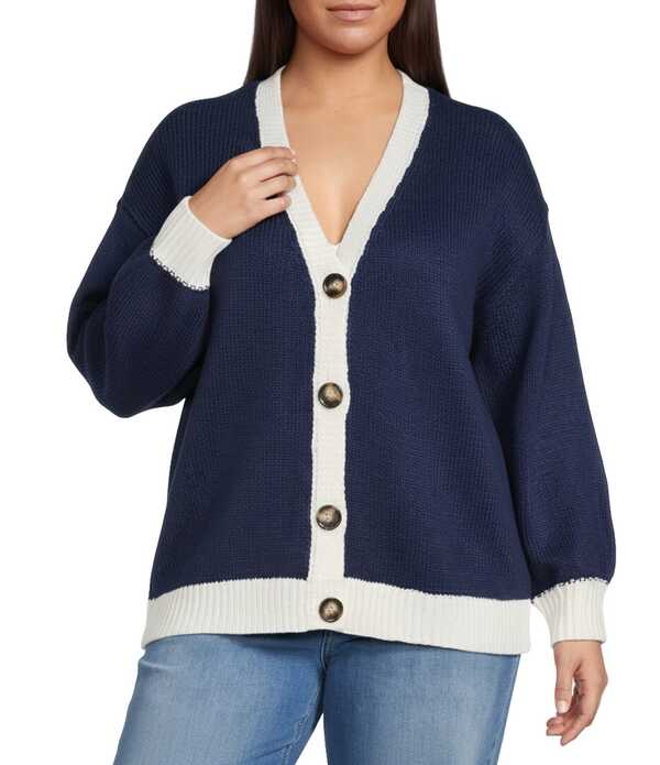 シュガーリップス レディース アウター ニット・セーター Vネック プラスサイズ カーディガン Sugarlips Plusize Julius American Flag V-Neck Long Sleeve Cardiganavy ネイビー