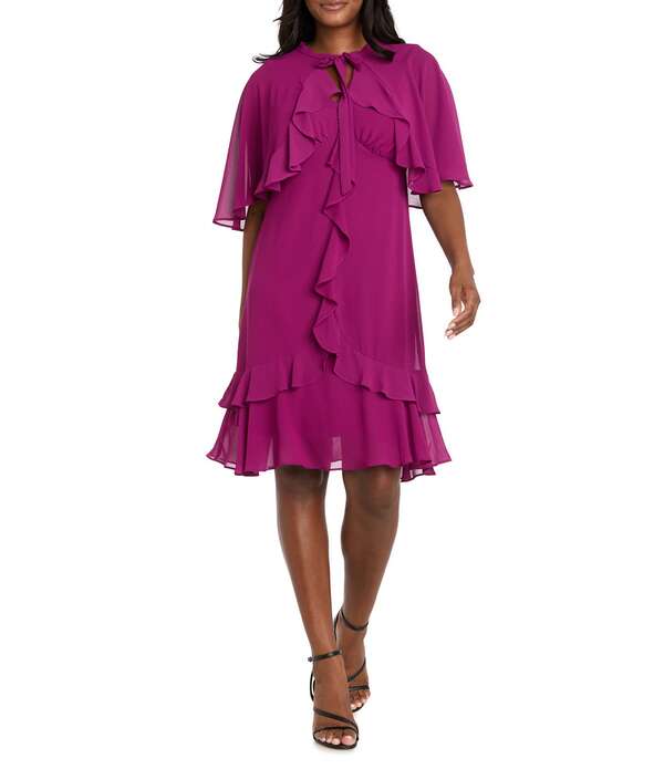 アールアンドエムリチャーズ レディース トップス ワンピース シフォン フリル キャップ ケープ R & M Richards Two Piece Chiffon Ruffle Detail Capelet Dress Mulberry