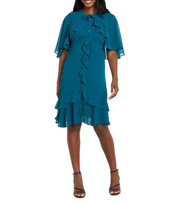 アールアンドエムリチャーズ レディース トップス 衣装 シフォン フラウンス 鳥打ち帽 ケープ R \u0026 M Richards Two Piece Chiffon Ruffle Detail Capelet Dress Teal ティール レディースファッション-ワンピース