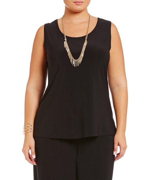 アイシーコレクション レディース トップス シャツ プラスサイズ ノースリーブ ICollection Plusize Scoop Neck Sleeveless Tank Black ブラック