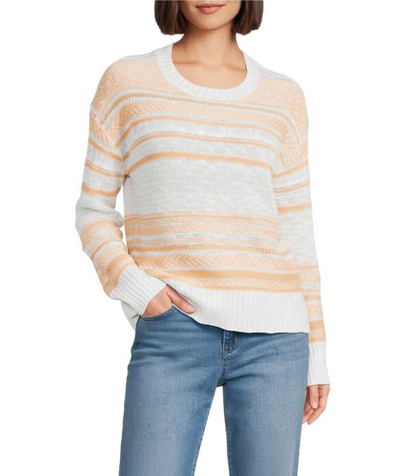 ウエストバウンド レディース アウター ニット・セーター クルーネック Westbound Stripe Jacquard Long Sleeve Crew Neck Sweater Peach Cobbler ピーチ|ReVida 店