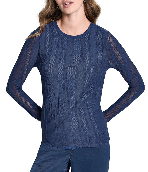 ダナキャラン レディース アウター ニット・セーター クルーネック DKNY by Donna Karan Mixed Media Crew Neck Long Sleeve Top Hudson Blue ブルー