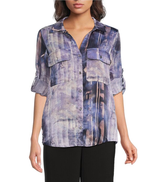 ダナキャラン レディース トップス シャツ ブラウス DKNY by Donna Karan Woven Point Collar Long Roll-Tab Sleeve Button Front Blouse Hudson Lights
