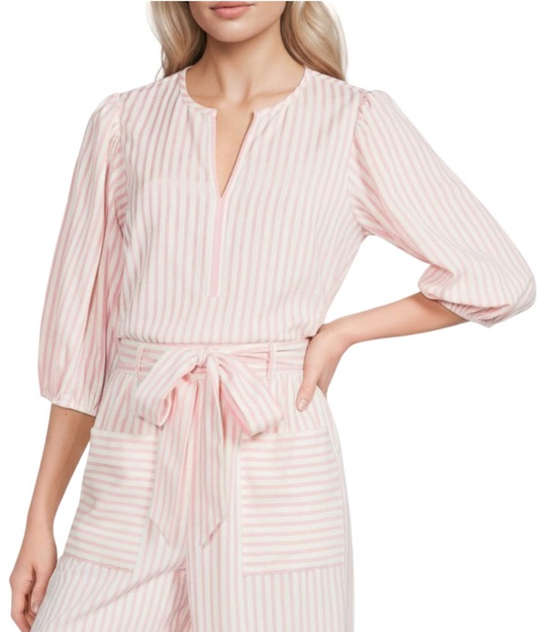 ギブソンアンドラティマー レディース トップス シャツ Vネック ブラウス Gibson & Latimer Stripe Seersucker V-Neck 3/4 Sleeve Coordinating Blouse Rose/Cream クリーム