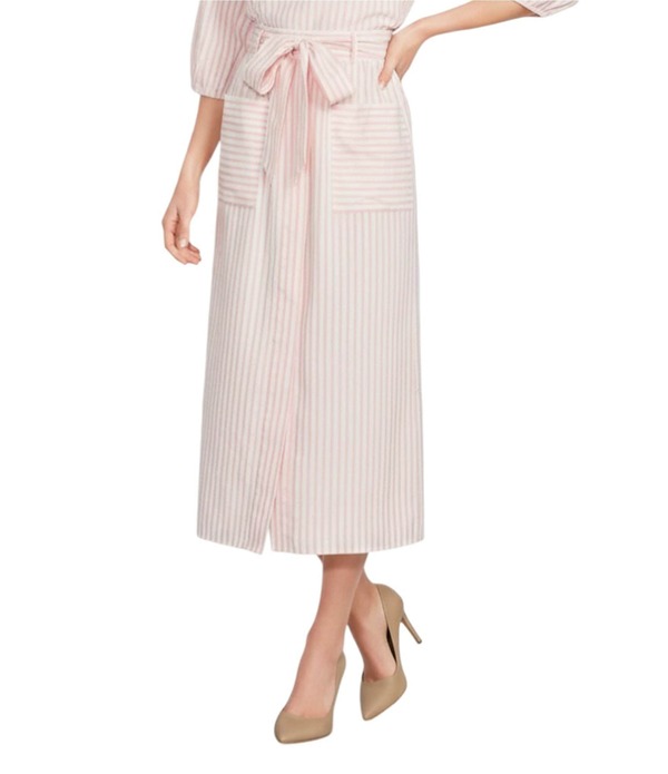 ギブソンアンドラティマー レディース ボトムスカート A ライン ミディ Gibson & Latimer Stripe Seersucker Tie at Waist A-Line Coordinating Midi Skirt Rose/Cream クリーム